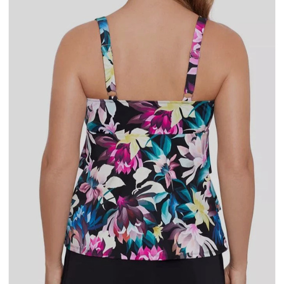 Swim Solutions Women's Black Printed Triple Tier Tankini Swimwear Size 8 15123 - Picture 2 of 2